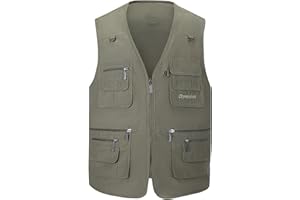 Hbufnha Men's Casual Safari Travel Vest 16 Pockets Outdoor Work Vest Sleeveless Jacket Fishing Hiking Photograph
