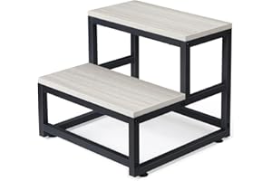 LIANTRAL 2 Step Stool for Adults Kids, Heavy Duty Wooden Stepping Stools, Bedside Foot Stool with 500lbs Load Capacity, Non-Slip Step Stool for High Bed, Kitchen, RV - Gray