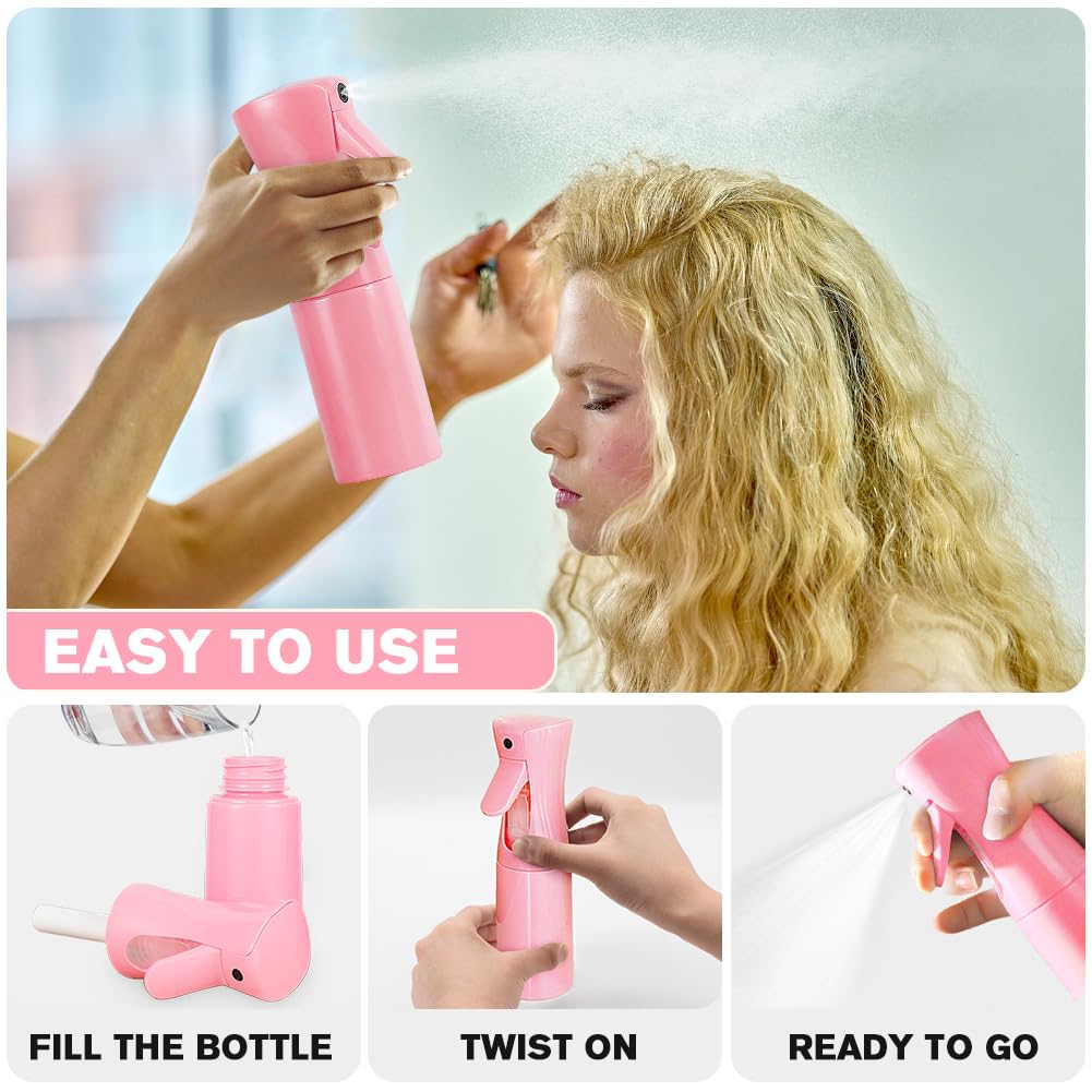 Empty Spray bottles, Spray Water Bottle Fine Mist Refillable, Continuous Spray Bottle for Hair, Skin Care, Showering Pets, Plants, travel, Cleaning and Ironing 6.8 Ounce (Pink)