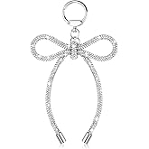 Silver Bow Rhinestone Keychain Accessories, Crystal Bow Key Chains, Cute Ribbon Bowknot Pendant Bag Charms, Bling Bowknot Keyring Charm for Backpack Charms Key Ring Women
