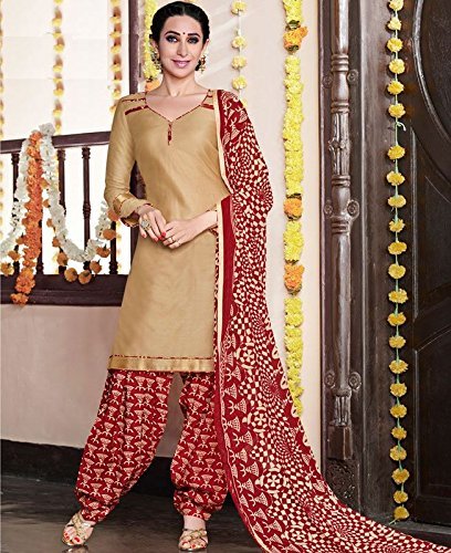 ethnicjunction women's glaze cotton patiala style unstitched dress material (ej1097-106_light brown)