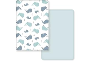 GRSSDER Stretchy Ultra Soft Jersey Knit Fitted Pack n Play Sheets Set 2 Pack, Portable/Mini Cribs Playards Sheets, Universal Fitted Pack and Play Mattress Sheets, Lovely Whale for Girls and Boys