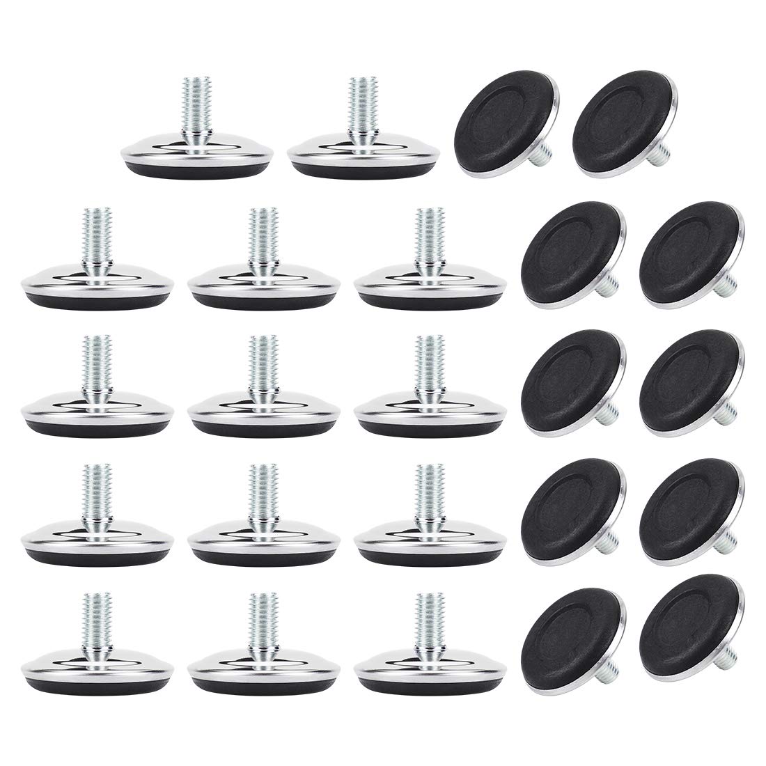 sourcingmap M10 x 17 x 50mm Leveling Feet Adjustable Leveler Floor Protector for House Furniture Desk Table Chair Leg 24 Pack