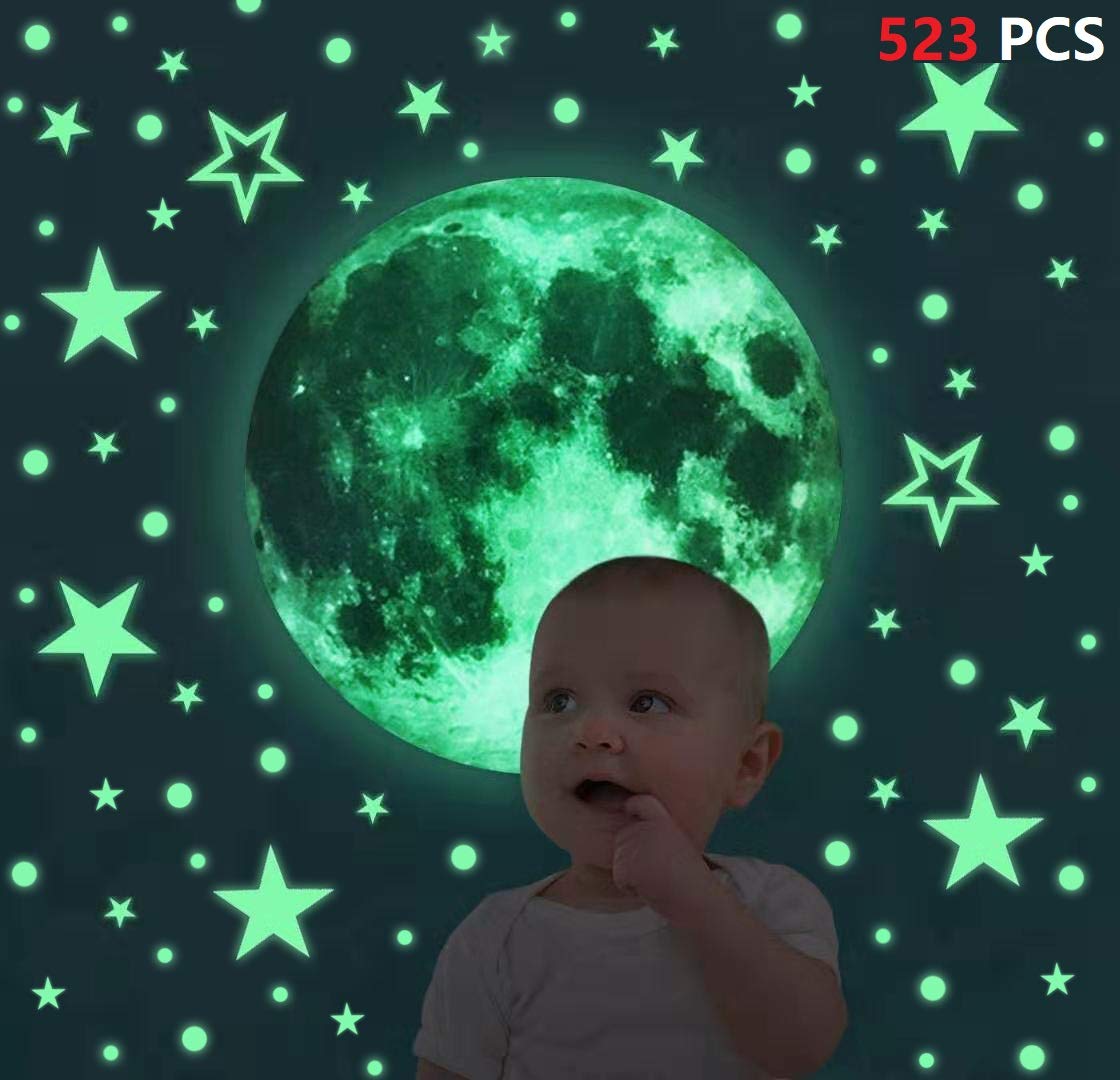 iZEN 523PCS Glow in the Dark Stickers Glow in Dark Moon Dots Stars Luminous Wall Sticker Kids Decals