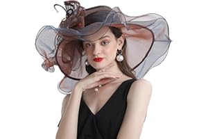 HIMESPORT Women Party Church Derby Top Hats Organza Sun Visor Cap Ladies Flowers Fascinators Big Wide Brim Fedoras