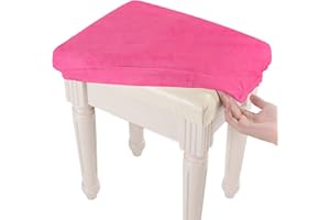 SINOSSO Soft Velvet Vanity Bench Cover, (15"- 19.5") L x (11.8"- 15.7") W Stretch Washable Rectangle Saddle Bar Stool Slipcover, (XS, Hot Pink)