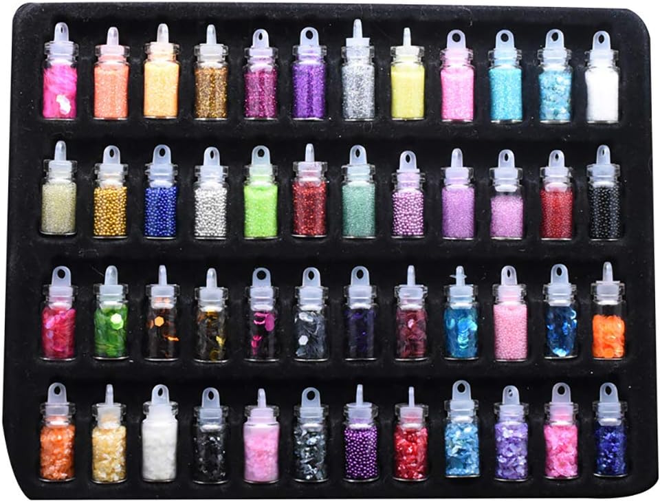 48 Bottles Nail Art Decoration, Nail Stickers & Decals, Slime Supplies Kit 3D Nail Art Accessories, Glitter Powder Confetti Nail Tools