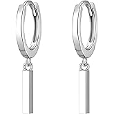 KristLand - Elegant Dainty S925 Silver Hoop Earrings Drop Solid Bar Minimalist Earrings for Women Dangle