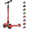 Allek Kick Scooter B03, Lean 'N Glide 3-Wheeled Push Scooter with Extra Wide PU Light-Up Wheels, Any Height Adjustable Handlebar and Strong Thick Deck for Children from 3-12yrs (Red)