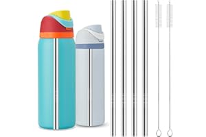 Fidqiog 4 Pcs Stainless Steel Straws for Owala Water Bottle 24 Oz 32 Oz, Reusable Owala Straw Replacement Accessories with 2 