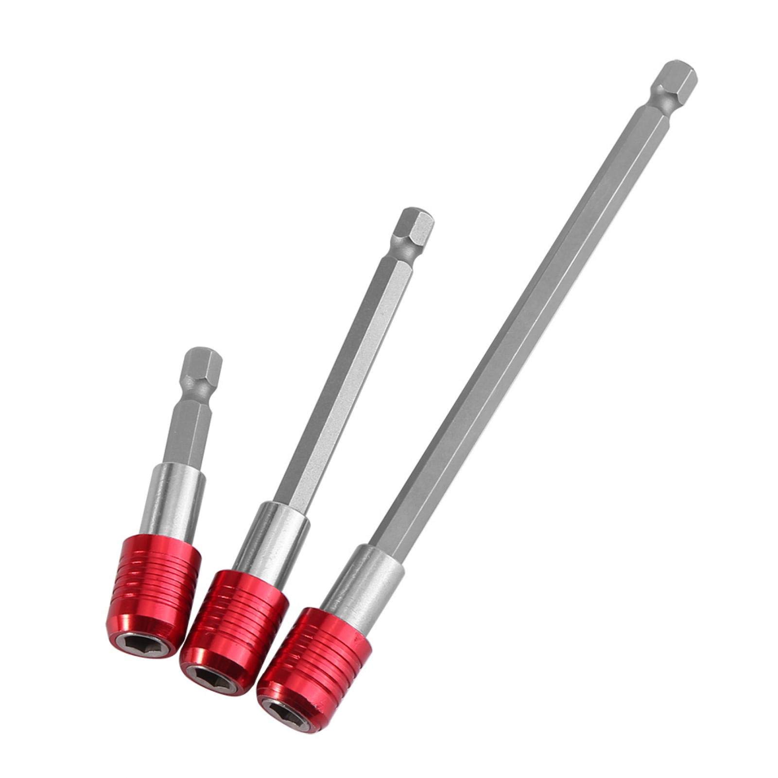 Akozon 3pcs Bit Holder Extension Bar Magnetic Drill Bit Set Hex Shank Socket Adapter for 1/4inch Hex Shank Electric Screwdriver Bits (Red)