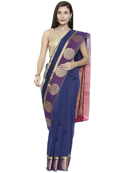 Womens Silk Cotton Saree (CCOPSC13620; Navy Blue)