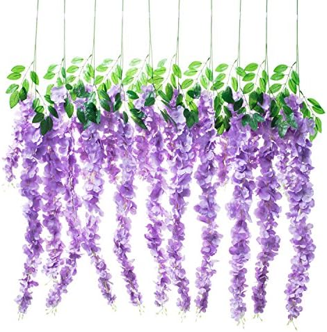 Huata 10PCS 38” Artificial Silk Wisteria Vine Ratta Hanging Flower For DIY Wedding Receptions,Garlands,Arches,Dining,Table Centrepieces(Purple)