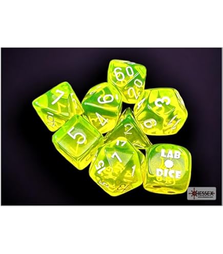 Chessex Borealis Green & Gold DND Dice Set - 10 Polyhedral Dice For Dungeons & Dragons