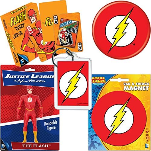 PopShoppes The Flash Justice League PopBox (Deluxe Gift Bundle Set includes Bendable Figure, Playing Cards, Magnet, Button and Acrylic Keychain)