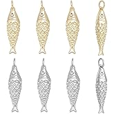 BENECREAT 8Pcs Brass Fish Charms, Gold & Platinum Sea Animal Fish Shaped Pendants for DIY Bracelet Necklace Earrings Jewelry Making