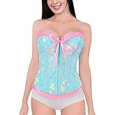 Littleforbig Women's Lace Up Boned Overbust Corset Bustier Bodyshaper Top - Baby Parade Pattern