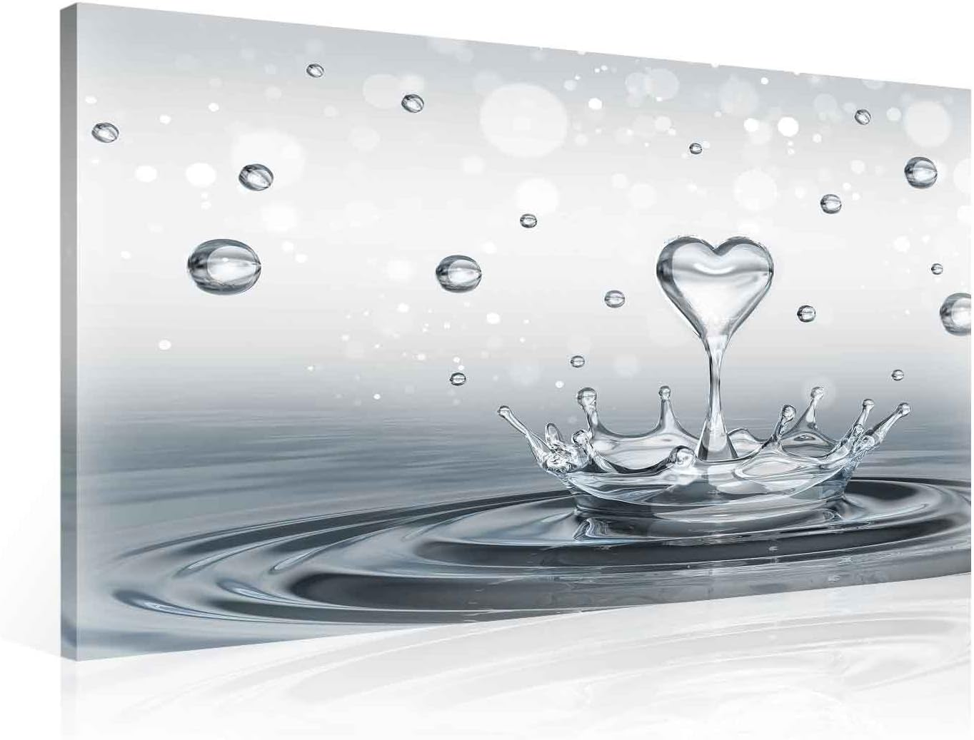 Drops Heart Water Canvas Print - Photo Print - O6 - 80cm x 60cm - Premium 260gsm Canvas, Hand-Finished, Solid MDF Frame - 2.6cm Thick - Integrated Hanging Hook - Nature, Forest, Flowers Collection - (PP2529O6)