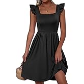 ANRABESS Womens Summer Short Dress 2026 Square Neck Sleeveless A Line Ruffled Wedding Casual Cute Teen Beach Mini Sundress