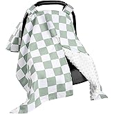 DILIMI Baby Car Seat Cover, Minky Warm Winter Car Seat Covers for Babies, Peekaboo Opening Infant Car Seat Cover, Nursing Cover Carseat Canopy, Green Checkered
