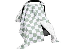 DILIMI Baby Car Seat Cover, Minky Warm Winter Car Seat Covers for Babies, Peekaboo Opening Infant Car Seat Cover, Nursing Cover Carseat Canopy, Green Checkered