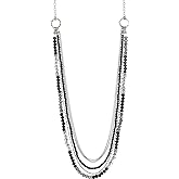 FULU AUTUMN Long Beaded Necklaces for Women Silver Link Chain Necklace with Shell Crystal Beads, Party Gifts for Her