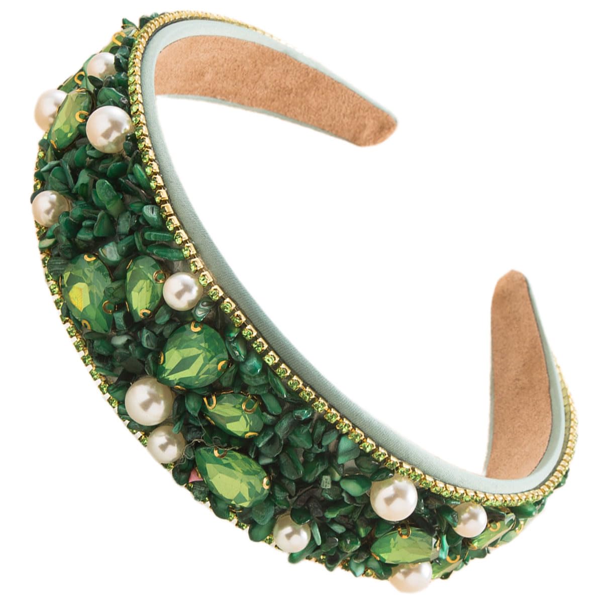 scicent Pearl Headband Hair Accessories for Girls Rhinestone Crystal Dressy Head Band Fashion Green Diamond Padded Hair Band Sparkly Bling Head Hoops 25512 — image 1