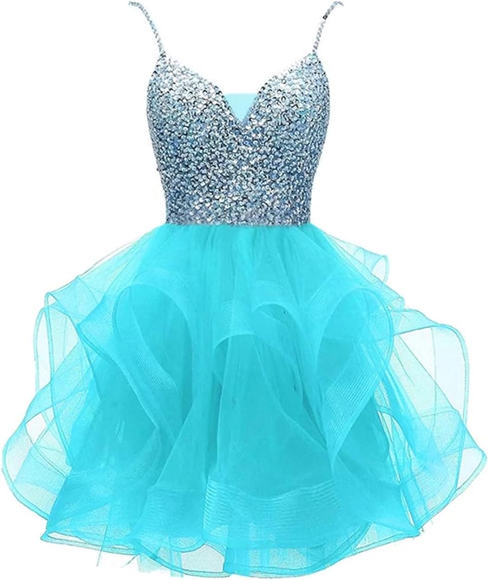 Amazon.com: Tulle Sequins Short Prom Dresses for Teens Homecoming Dresses  Cocktail Dress Aqua US2 : Clothing, Shoes u0026 Jewelry