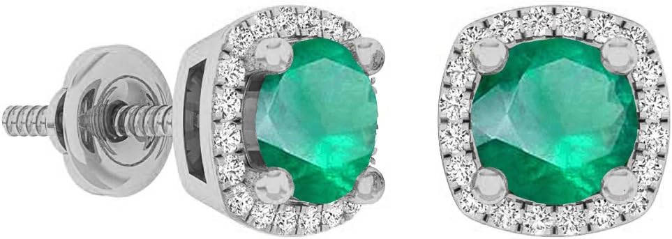 10K 5 MM Each Gemstone Ladies Halo Stud Earrings, White Gold