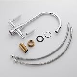 Heable Kitchen Sink Tap White Ceramic Dual Lever Monobloc Chrome Swivel UK view 7