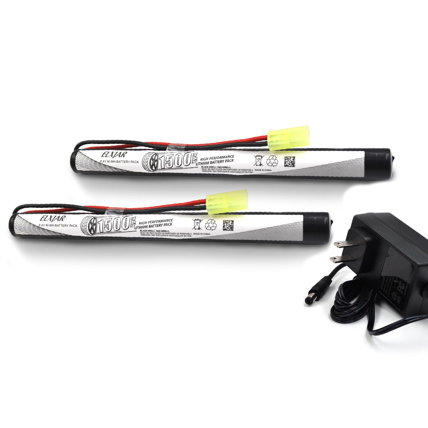 Photo 1 of (2-Pack) 8.4V 1500mAh NiMH Flat Airsoft Battery Pack with Mini Tamiya Connector and Balance Charger for AEG M4 GG UMG UMP IMI Galil MAR JG AK47#6832