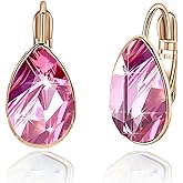 Teardrop Austrian Crystal Leverback Drop Earrings for Women 14K Rose Gold Plated Hypoallergenic Jewelry