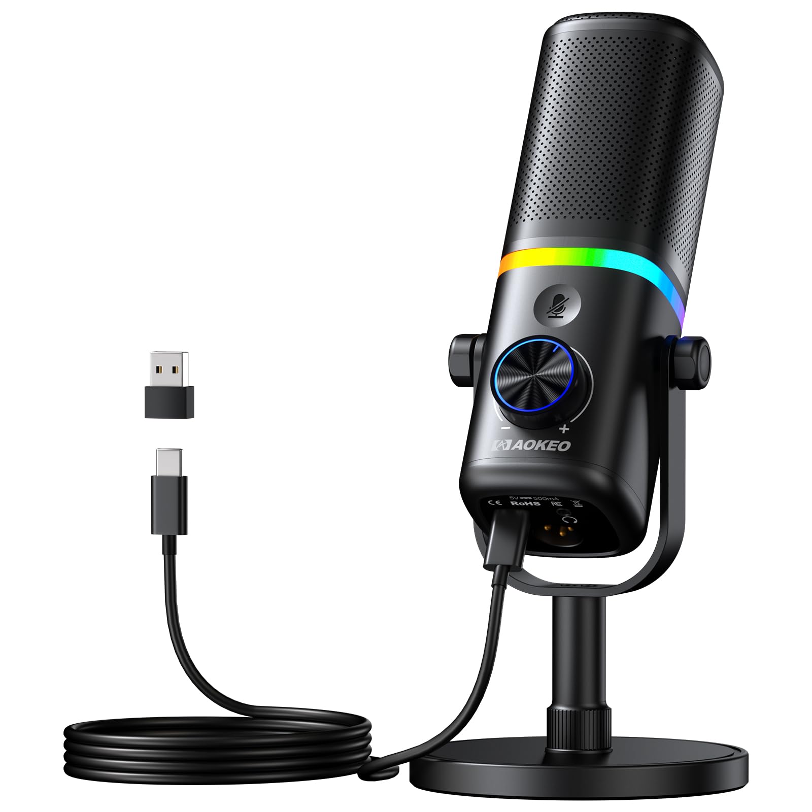Aokeo Microphone for PC, AK-10 USB/XLR Dynamic Desktop Microphone for Gaming,Podcast,Streaming with RGB Light,Volume Control,Mute Button,Noise Reduction Image Aokeo Microphone for PC, AK-10 USB/XLR Dynamic Desktop Microphone for Gaming,Podcast,Streaming with RGB Light,Volume Control,Mute Button,Noise Reduction Image