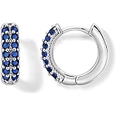 Elaximn Tiny Blue Sapphire Silver Huggie Earrings for Women, Hypoallergenic Silver Small Blue Cubic Zirconia Hoop Earrings Cuff for Women Jewelry Gifts