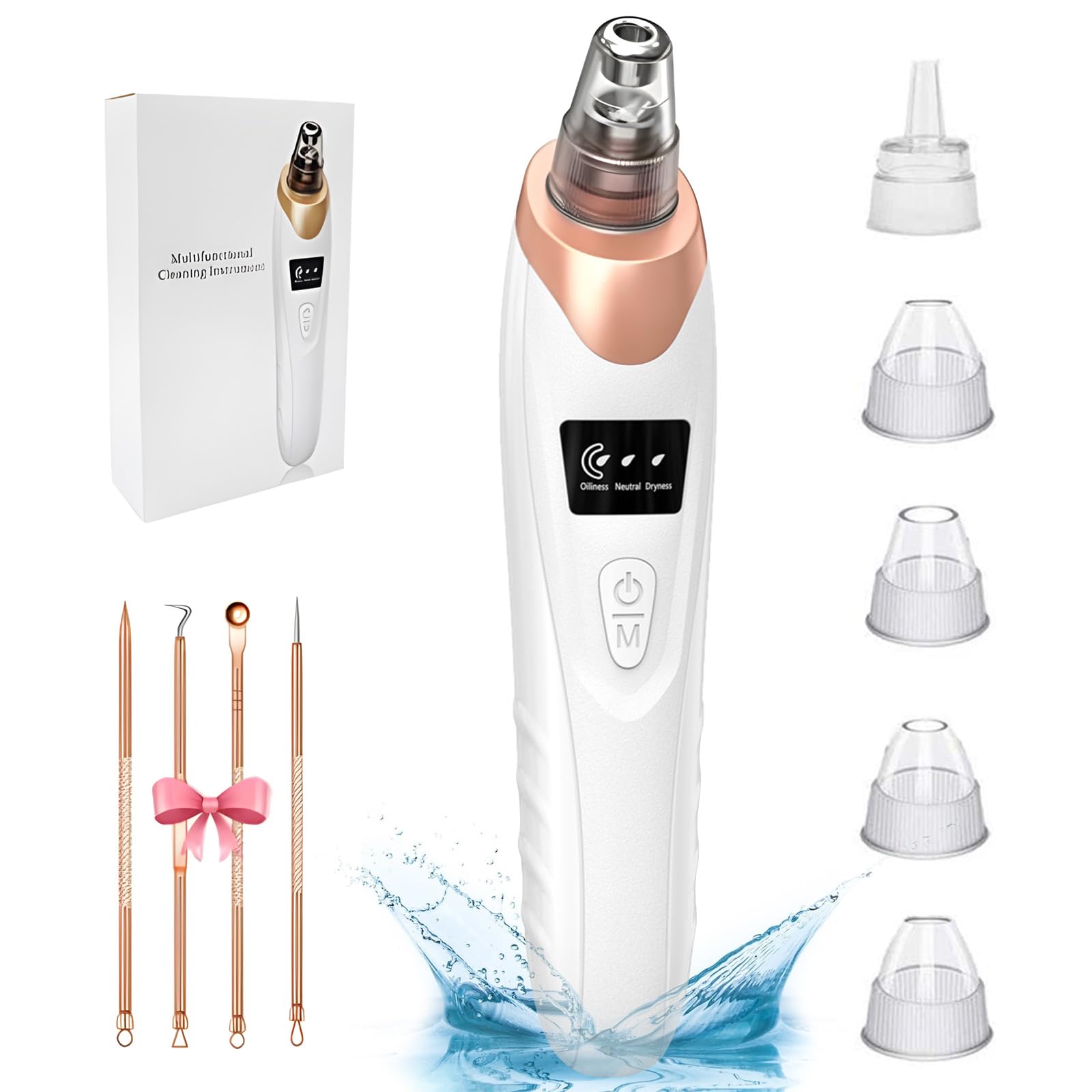 Hoquare Blackhead Remover Vacuum, Electric Facial Pore Vacuum with 3 Modes, Blackhead Suction Remover Tool with 5 Suction Heads, Pore Remover Comedone Extractor Kit for Adults