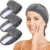 KinHwa 3 Pack Spa Facial Headband Adjustable Microfibre Hair Band Grey