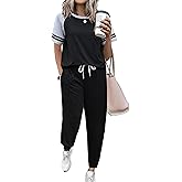 Ekouaer Lounge Sets for Women Two Piece Pajama Set Short Sleeve Crewneck Jogger Outfits and Sweatpants Tracksuit