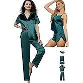 Womens Satin Silk 5Pcs Set Pajamas Sexy Cami Sets Silky Pajama Sets Sleepwear Lingerie Nightwear Pjs Loungewear
