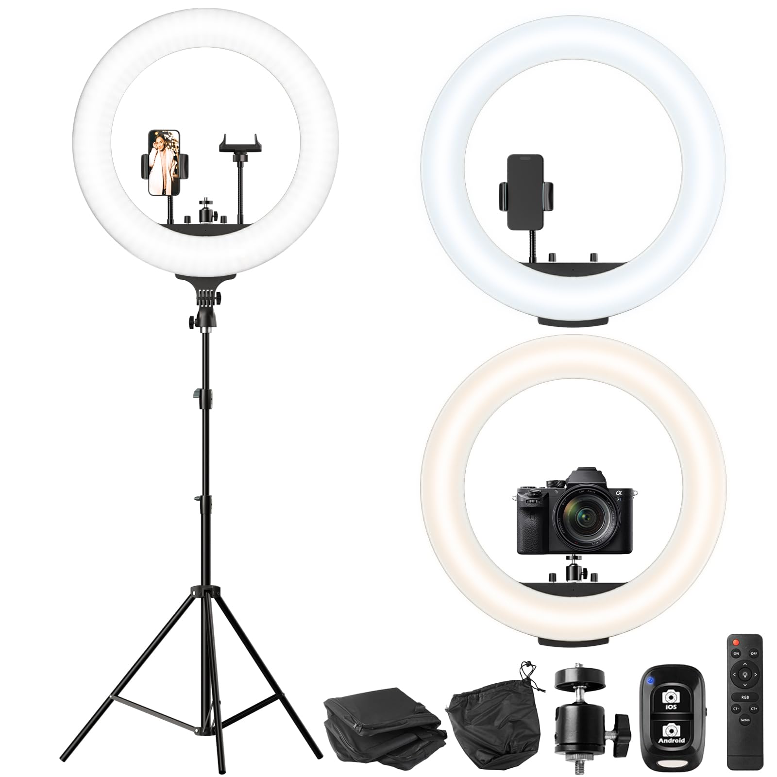 Photo 1 of PARTS ONLY ------------------------------UBeesize 22'' Ring Light with 72'' Stand, 65W Large Ring Light with Phone Holder, Dimmable LED Light for Makeup Barber Stylist Tattoo YouTube TikTok Photography