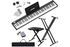 NikoMaku Piano Keyboard 88 Keys with Bench and Stand, Semi weighted Portable Digital Piano for Beginners, SWAN-S Black, with Headphones, Stickers, Carrying Case