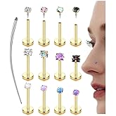 Hypoallergenic Nose Studs for Women - 16G/18G 316L Surgical Steel Nose Rings Studs Internally Threaded CZ Flat Back Stud Earrings Labret Stud Lip Tragus Helix Cartilage Piercing Jewelry for Women Men