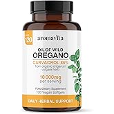 AROMAVITA Vegan Wild Oregano Oil Organic Capsules, 86-90% Carvacrol - Immune and Digestive Support, Natural Antioxidant, Vegan, Non GMO,Herbal Supplement - 60 Capsules (60 softgels/1 pakg)