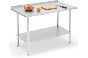 Hally Stainless Steel Work Table with Backsplash Prep Table Commercial Kitchen Table Heavy Duty Workstation, 24 x 48 Inch Foo