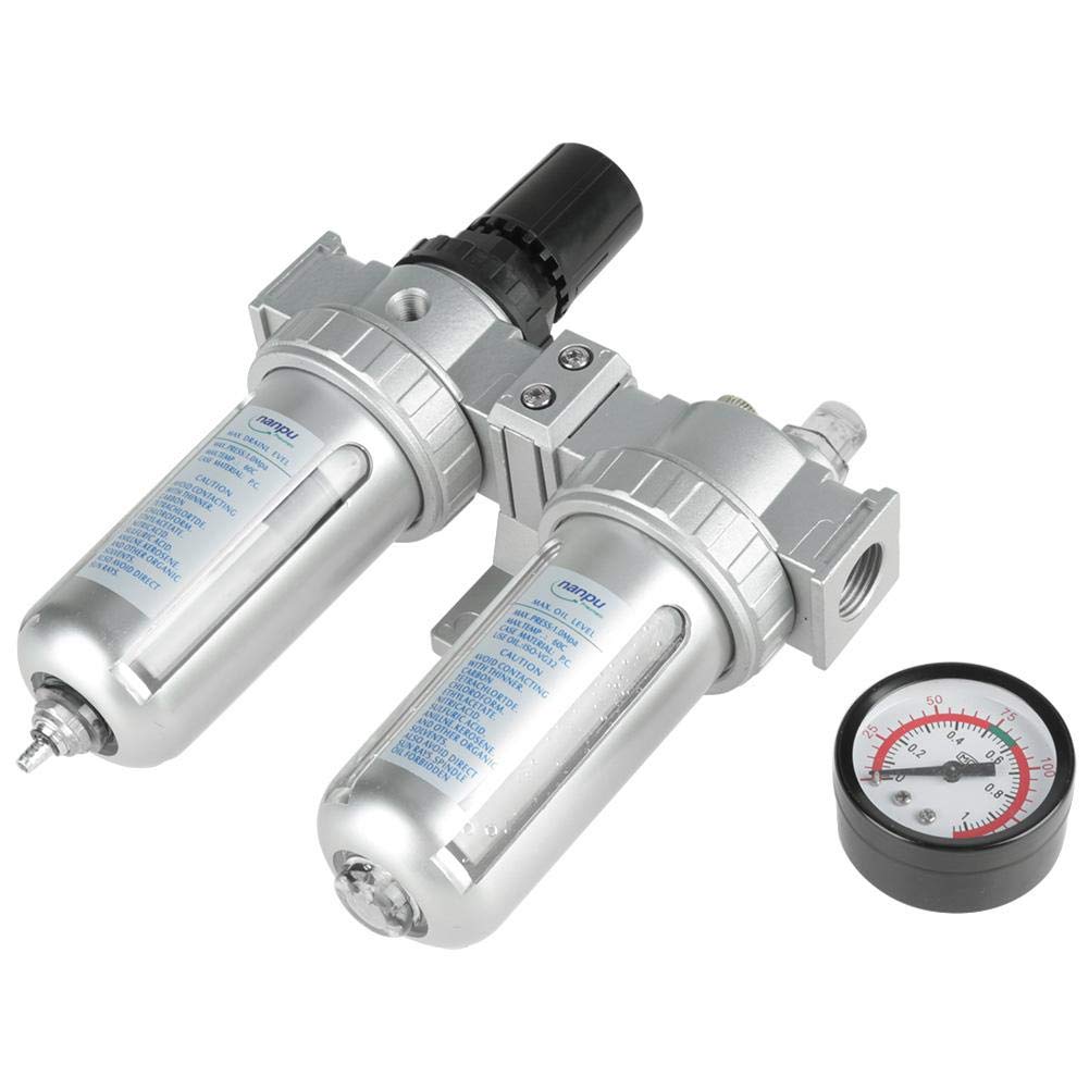 Oumefar G1/2inch Air Compressor Filter Pressure Regulator Aluminum Alloy Moisture Trap Oil Water Separator Tool for Compressor and Air Tools