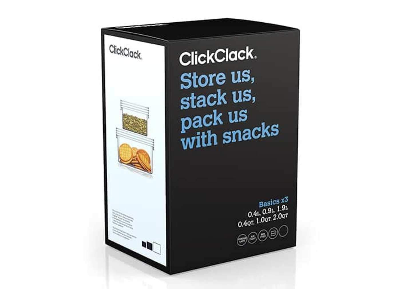 ClickClack Kitchen Essentials Canisters Set of 3 (.45, 1 & 2 Quart) - Clear w/W