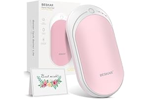 BESKAR Rechargeable Hand Warmer, 5200mAh Electric Hand Heater, Double-Sided Heating, USB Quick Charge, Portable Pocket Hand Warmer for Outdoor, Golf, Raynauds - Winter Gift