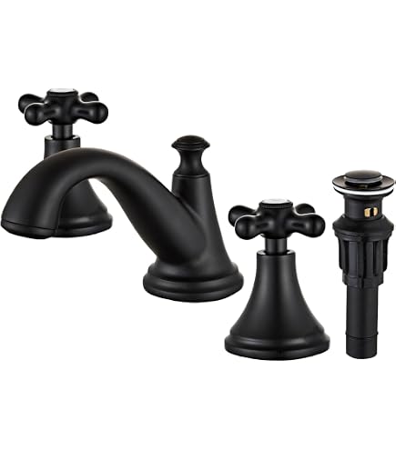 Kingston Brass Vintage Waschtischarmatur, 20,3 Cm Breit, Matte Black | Mit Messing-Pop-Up Und Kreuzgriffen