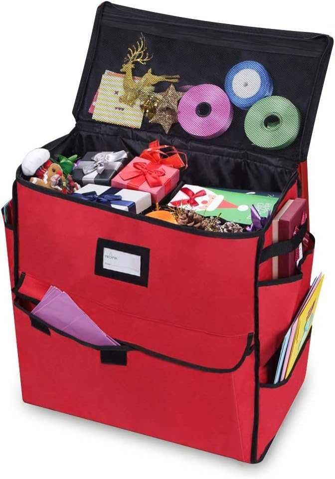 Holiday Décor Storage - ProPik Christmas Storage Organizer, Gift Bags, Bows, Ribbons and Wrapping Accessories Container (Red)