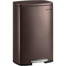 SONGMICS 13 Gallon Trash Can, Stainless Steel Kitchen Garbage Can, Recycling or Waste Bin, Soft Close, Step-On Pedal, Removab