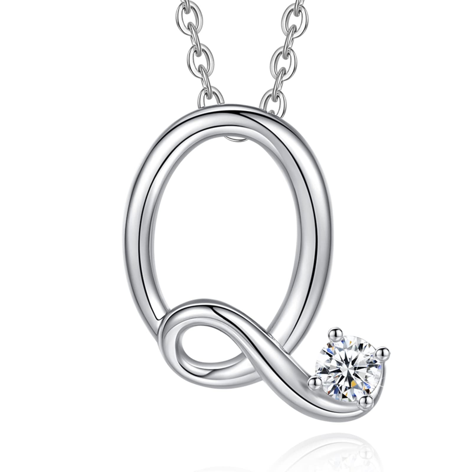 Eusense Initial Q Necklace Letter Pendant Silver 925 Alphabet Jewellery for Women